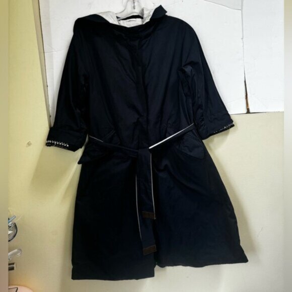 Max Mara S Reversible Trench Coat Hood Jewels  Pockets Water Repellent Jacket 4 - Picture 7 of 16